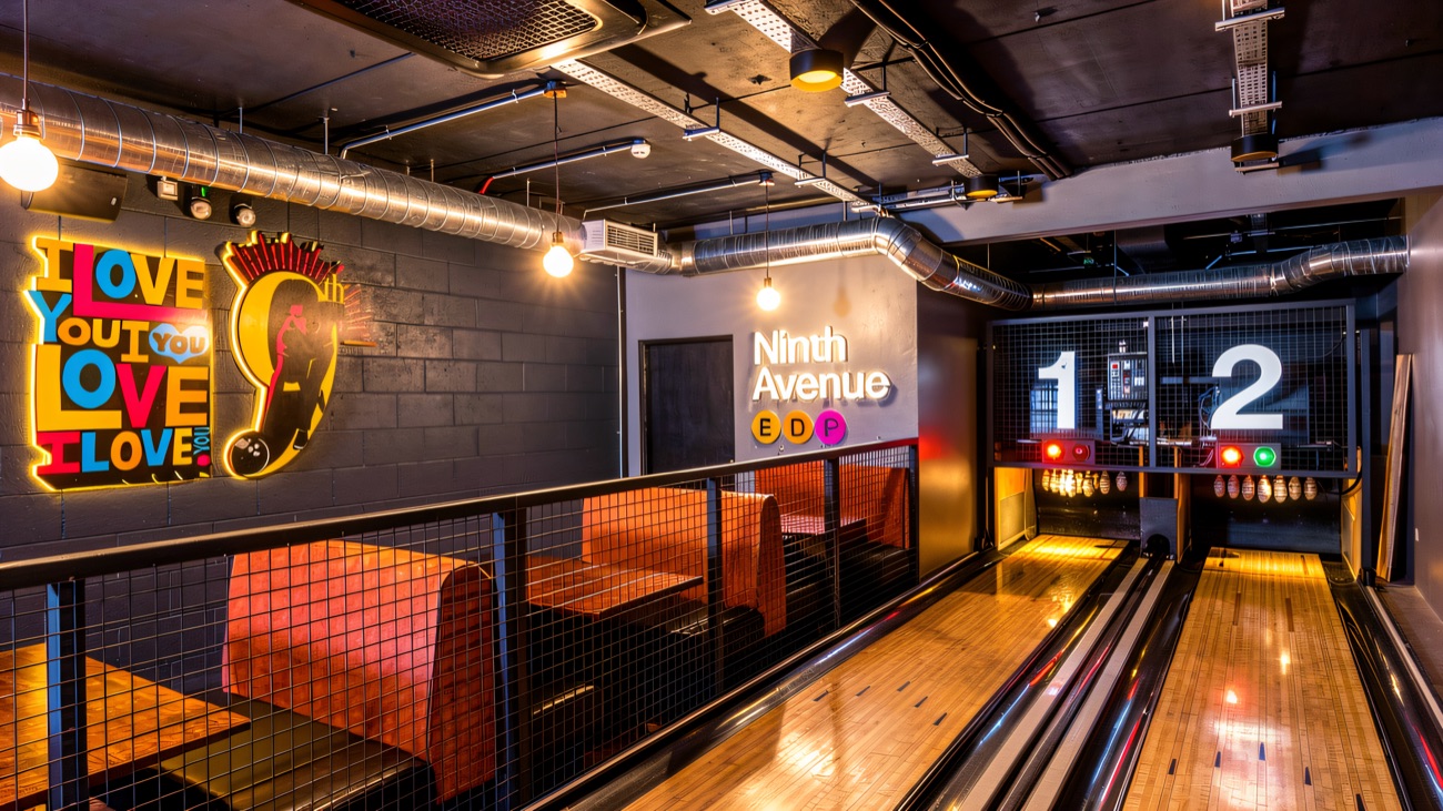 The Ninth Avenue lanes with their bold graffiti mural and cosy booth seating