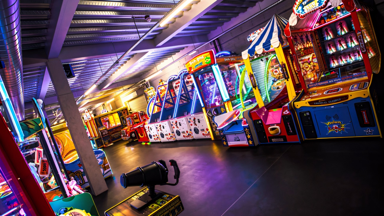 The colourful arcade packed with games machines