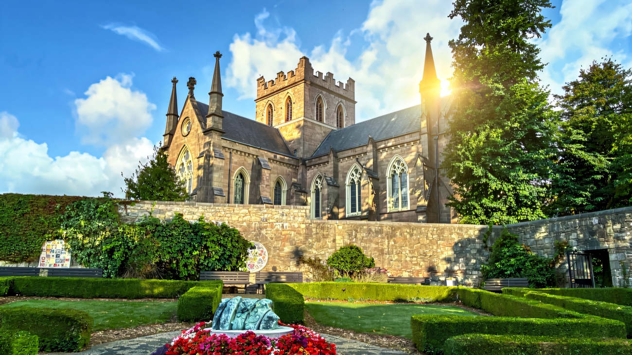 A burst of colour in the memorial garden below the cathedral walls