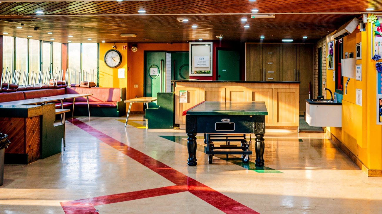 The lounge, with a pool table and seating for a breather