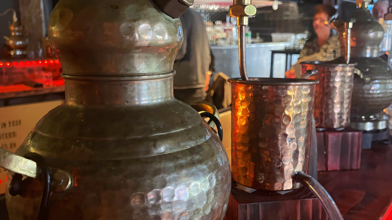 The gin-making bench, botanicals at the ready