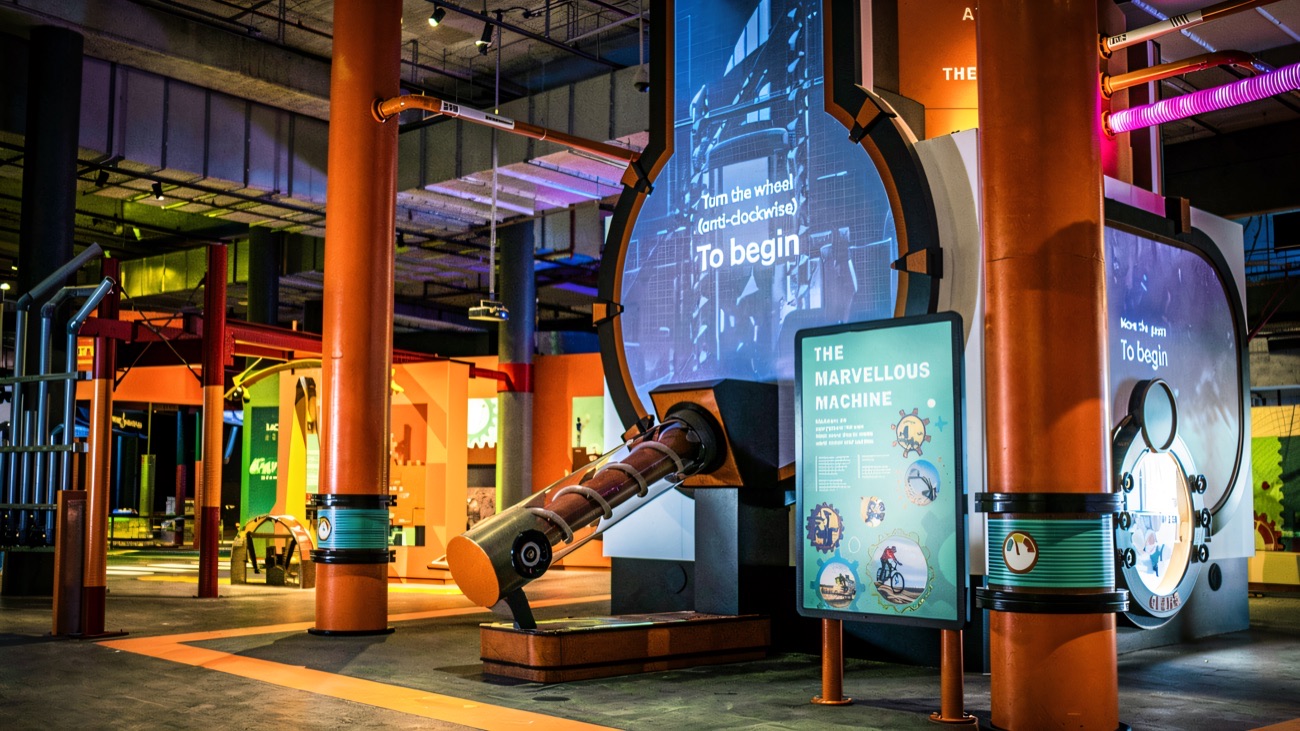 The colourful Marvellous Machine exhibit inside W5 science and discovery centre, Belfast