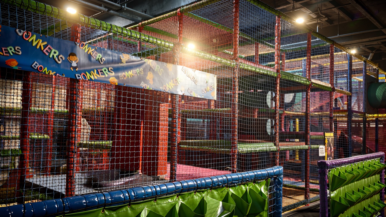 The multi-level netted play frame with its Bonkers banner across the front