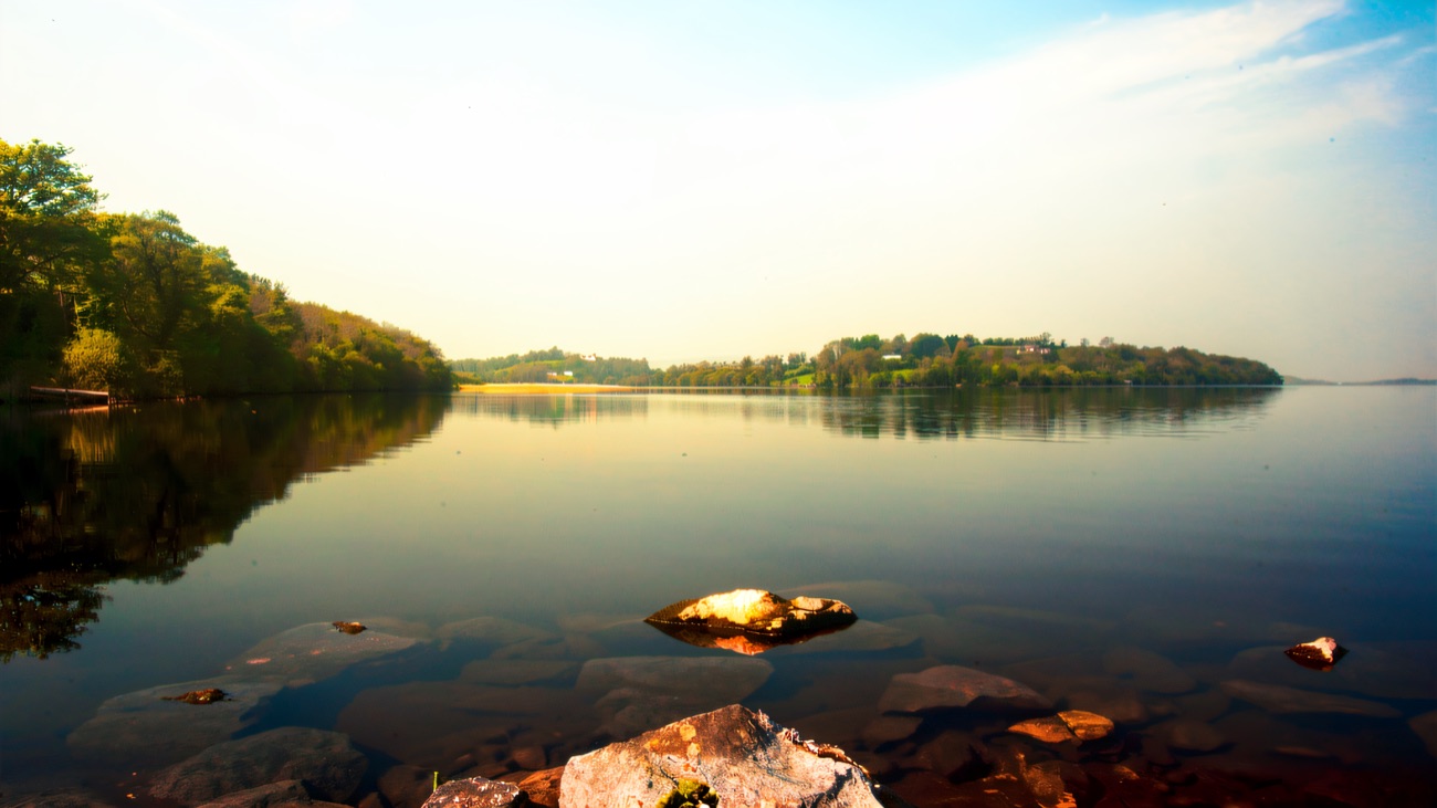 The calm shore of Lower Lough Erne beside the park