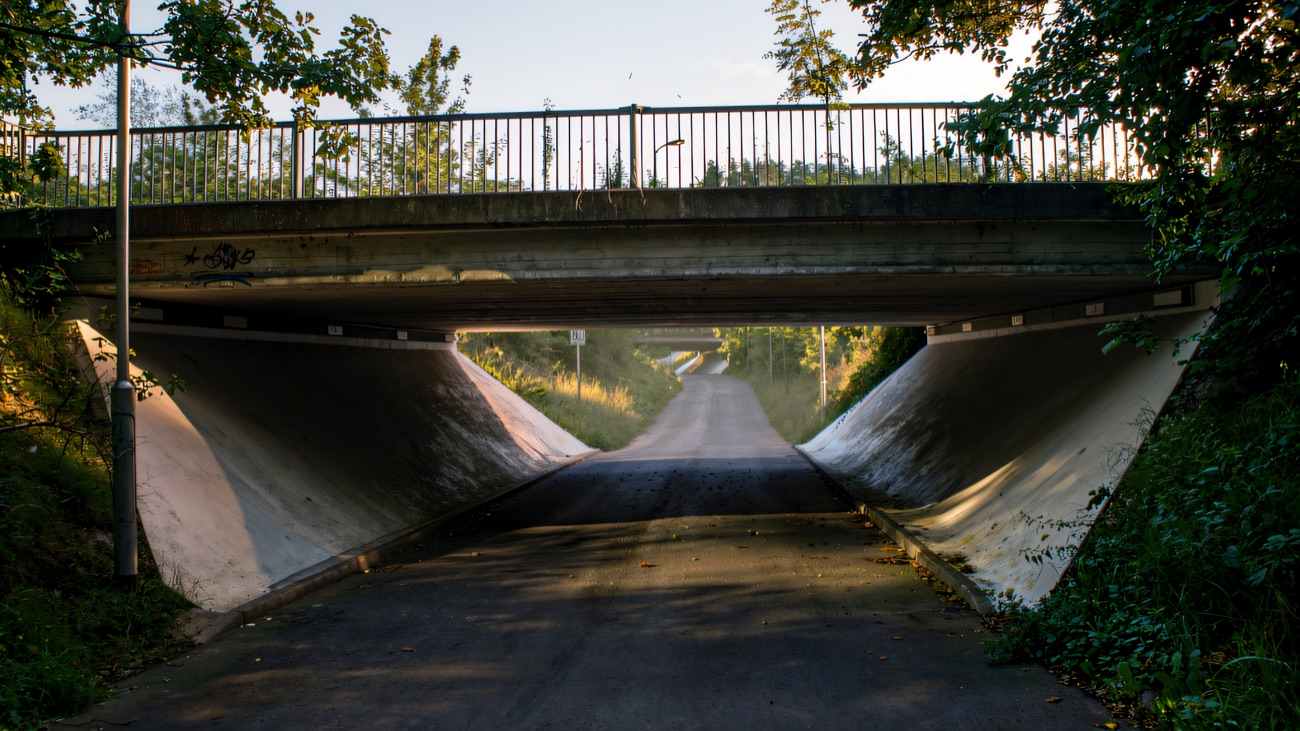 A traffic-free underpass carrying the path beneath the road