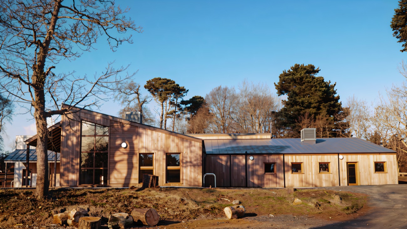 The timber activity centre building among the trees