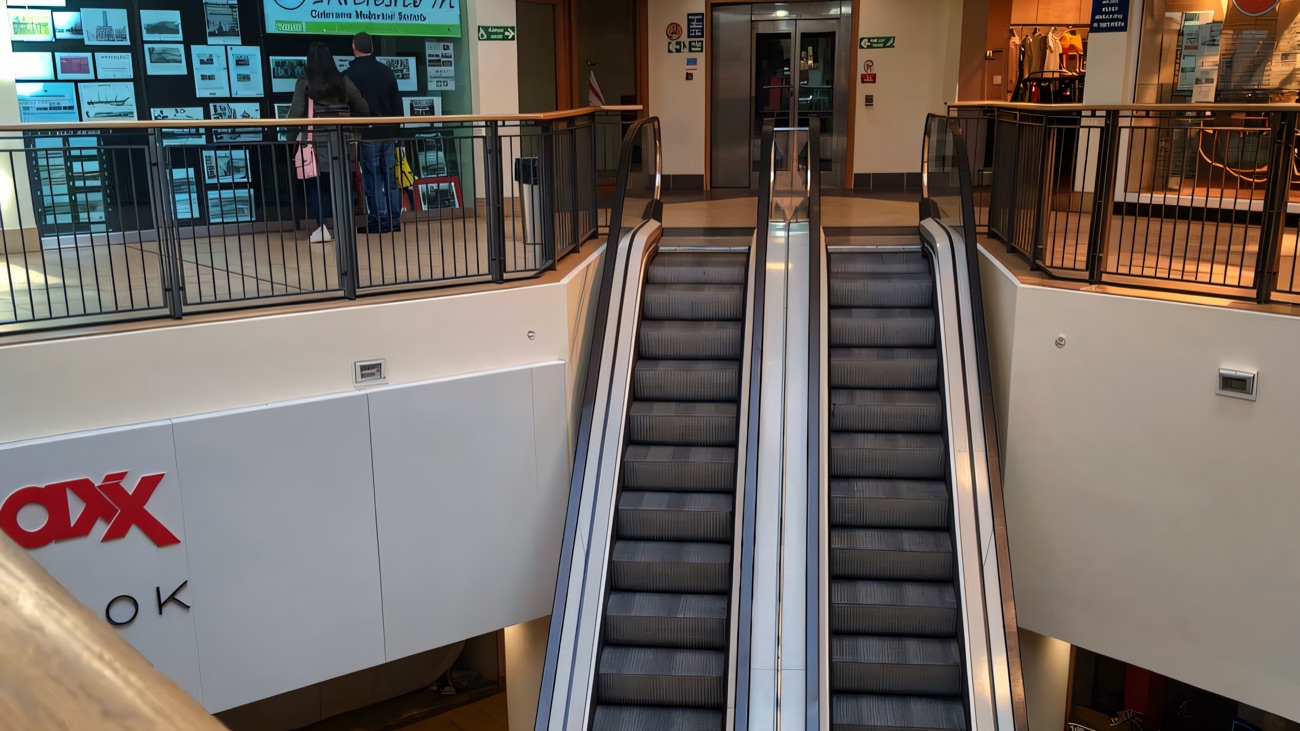 The escalators up to TK Maxx and New Look inside the centre