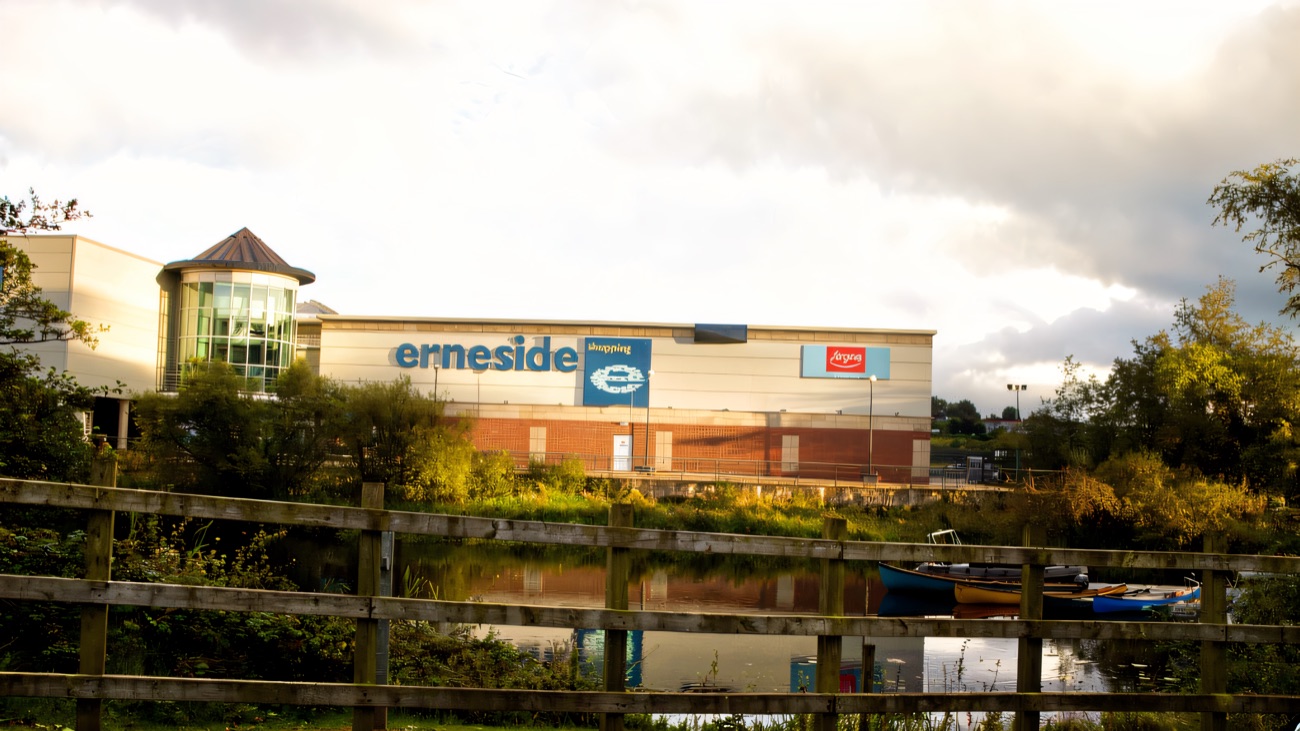 Small boats moored on the River Erne below the Erneside frontage in Enniskillen