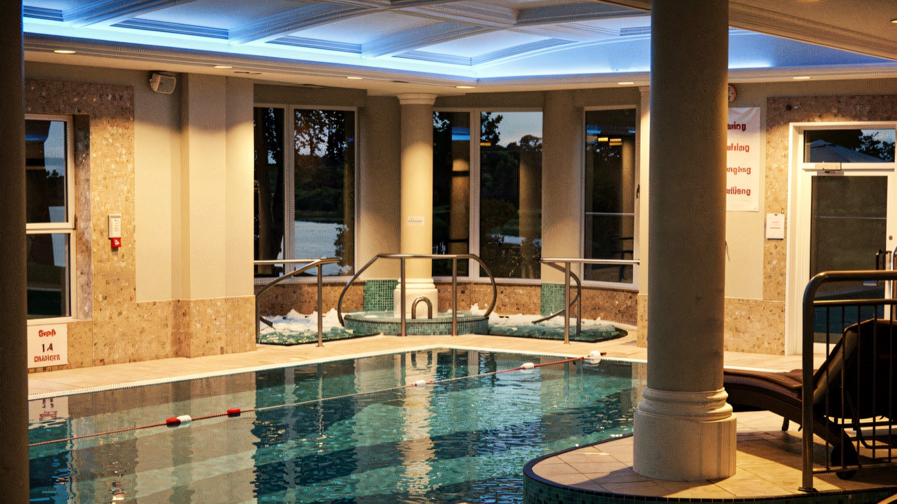 The pool, with big windows looking out over the lough