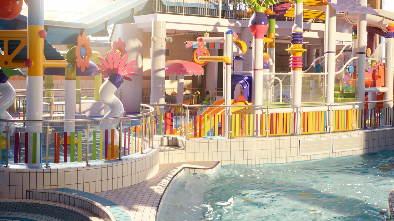 The colourful Aqualand leisure pool with its slides and water features