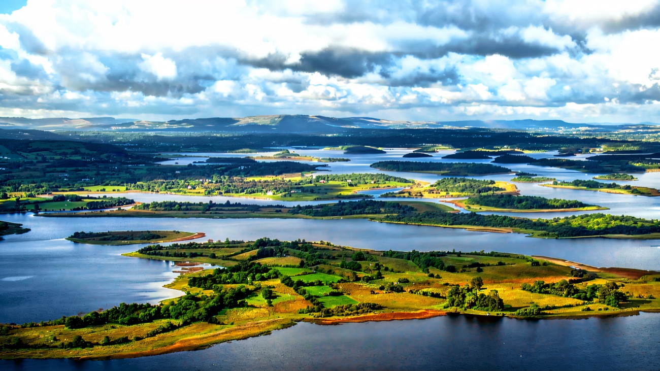 The islands of Lower Lough Erne spread out from the air