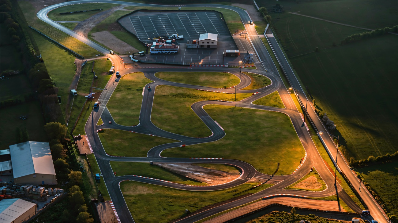 Aerial view of the Nutts Corner motorsport circuit at Crumlin