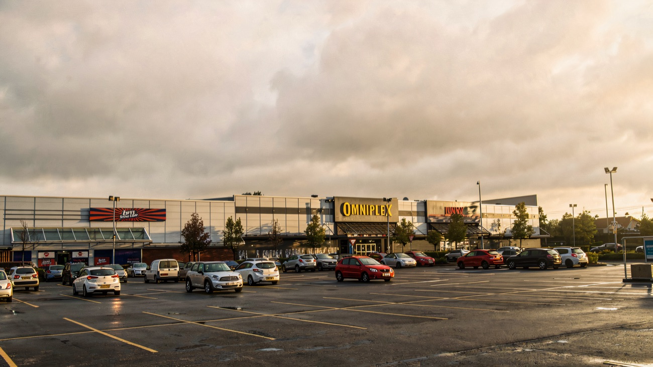 The cinema across the retail park car park