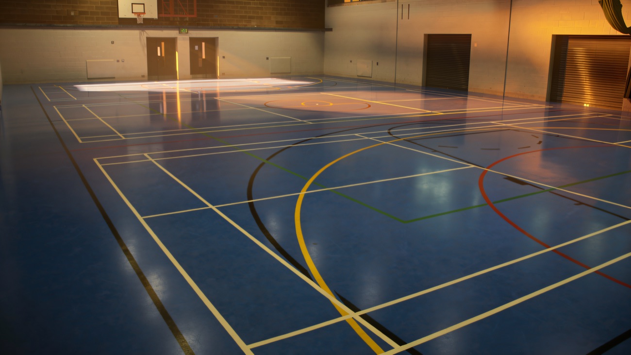 The marked-out sports hall floor