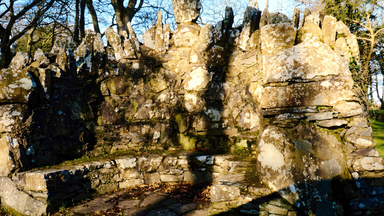 The rock garden with its outcrops and low planting