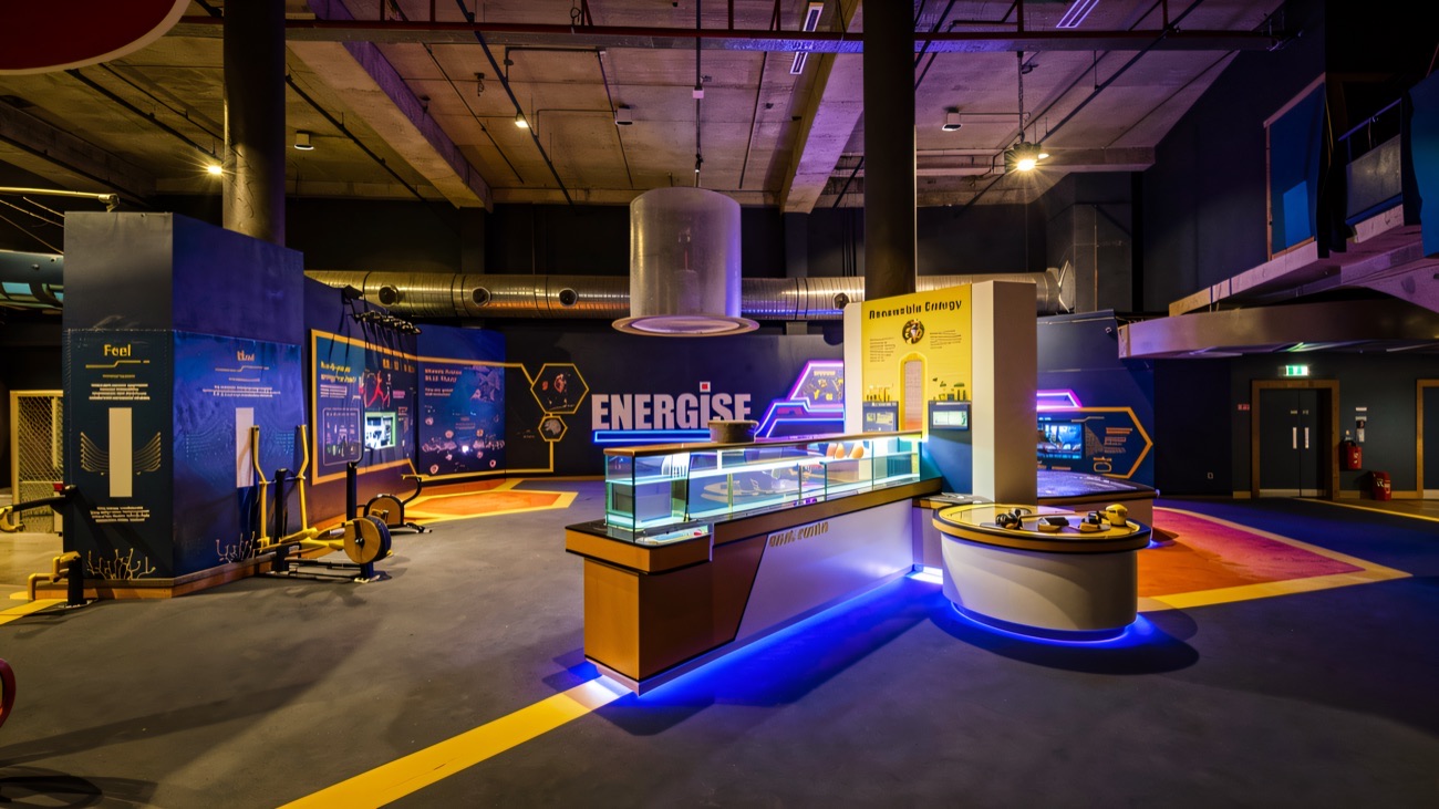 The colourful neon-lit Energise zone of hands-on exhibits inside W5