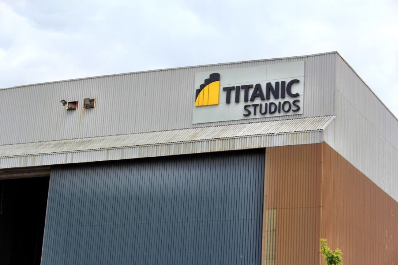 The TITANIC STUDIOS sign on the corner of the studio building