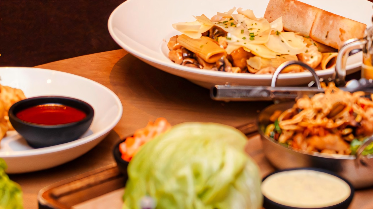 A table of dishes at one of the restaurants in Victoria Square, Belfast